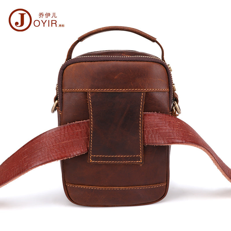 Retro Portable Genuine Leather Men's Bag, Simple Waist Bag, Men's Belt, Mobile Phone Small Backpack, Multi-Functional Crossbody Bag, Lightweight