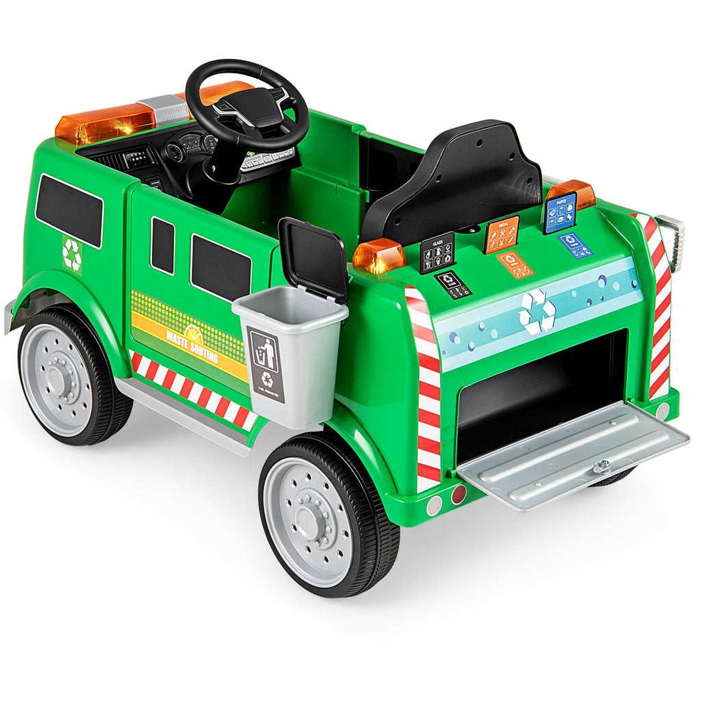 12V Battery Powered Electric Vehicle with Remote Control and Trash Bin-Green