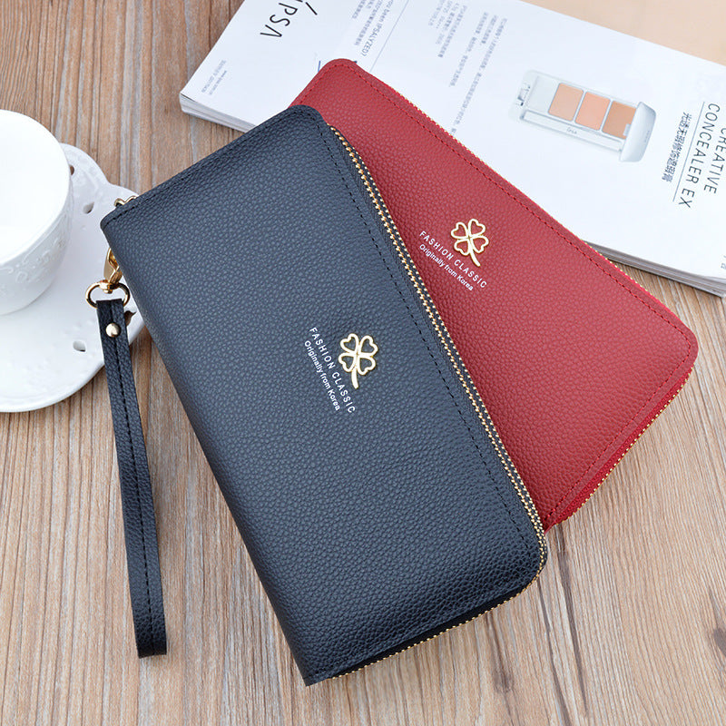 New Women's Wallet Women's Long Double Zipper Clutch Bag Fashionable Litchi Pattern Large Capacity Double Wallet Mobile Phone Bag
