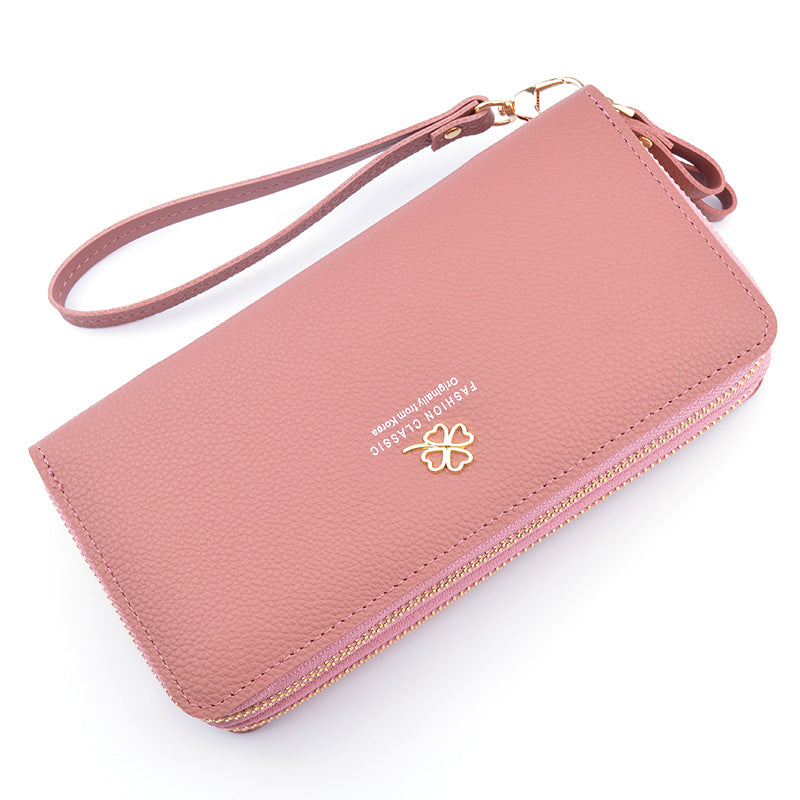 New Women's Wallet Women's Long Double Zipper Clutch Bag Fashionable Litchi Pattern Large Capacity Double Wallet Mobile Phone Bag