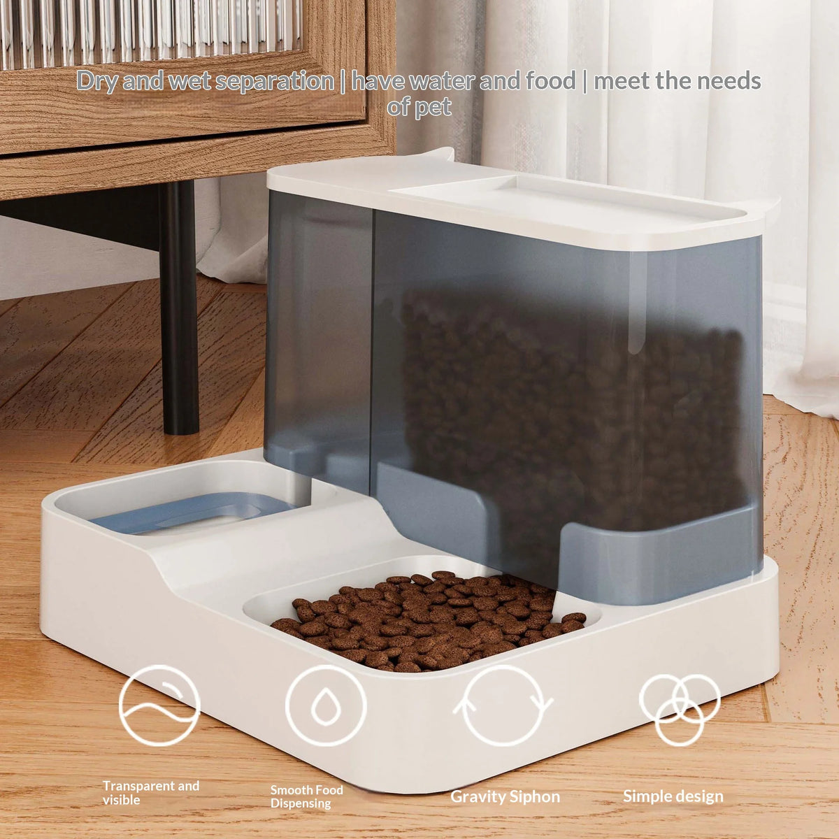 Automatic Cat Feeder & Water Dispenser with Large Capacity Two-in-One Design Non-Wet Mouth Drinking