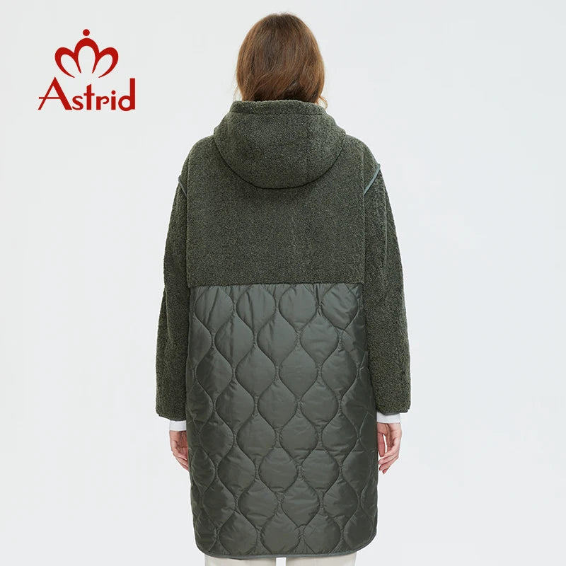 Astrid 2022 Women's autumn winter coat faux Fur tops Fashion stitching down jacket Hooded Oversize parkas Women coat  AM-7542