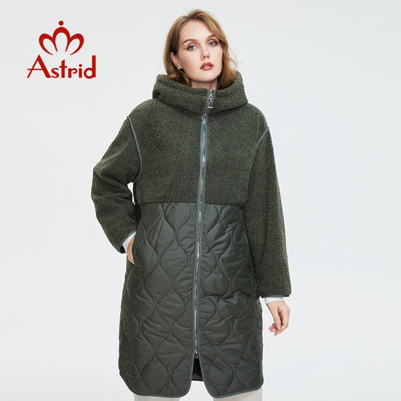 Astrid 2022 Women's autumn winter coat faux Fur tops Fashion stitching down jacket Hooded Oversize parkas Women coat  AM-7542
