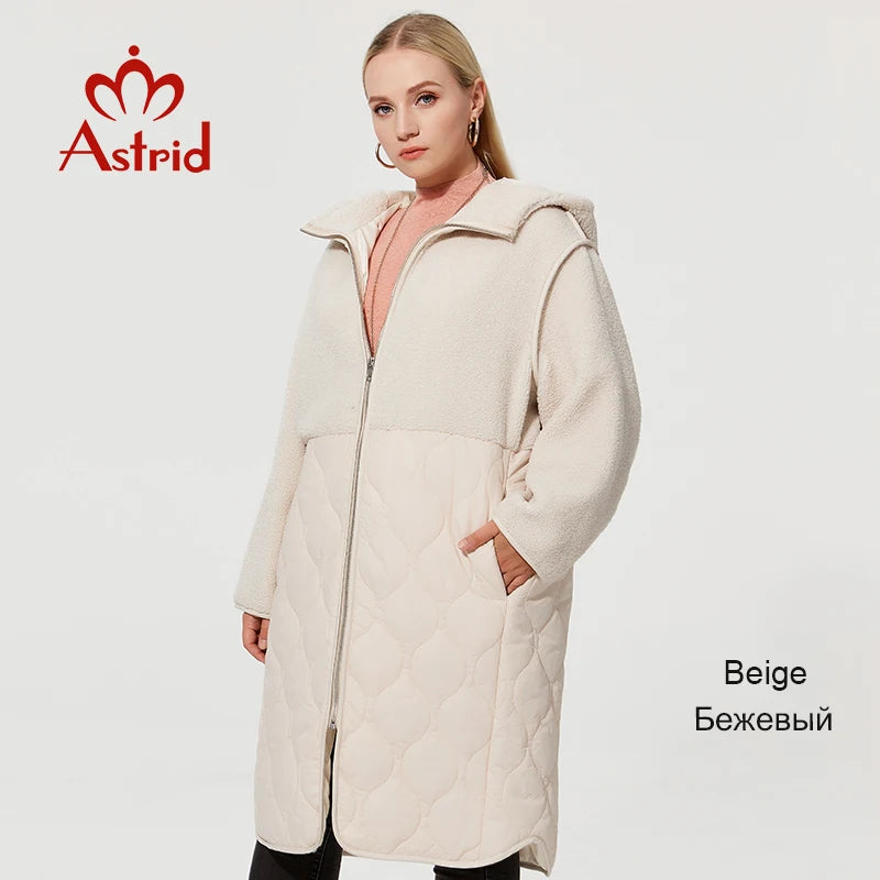 Astrid 2022 Women's autumn winter coat faux Fur tops Fashion stitching down jacket Hooded Oversize parkas Women coat  AM-7542