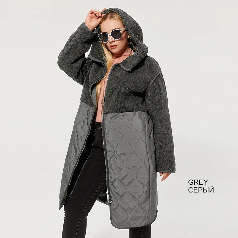 Astrid 2022 Women's autumn winter coat faux Fur tops Fashion stitching down jacket Hooded Oversize parkas Women coat  AM-7542