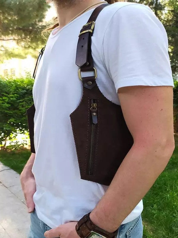 Vintage Men's Leather Strap Underarm Sling Bag Outdoor Phone Bag Adjustable Zipper Small Bag Universal Wallet Free Shipping