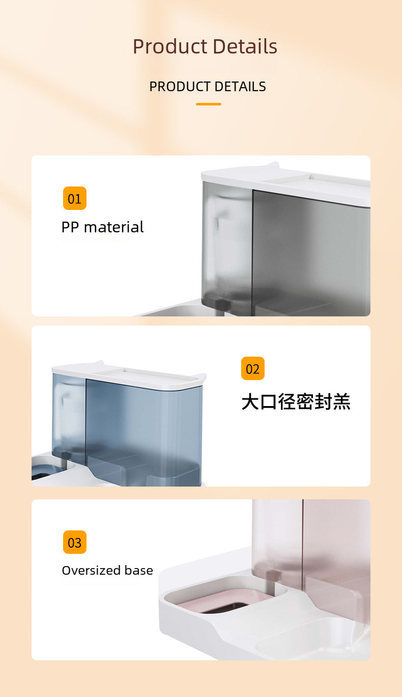 Automatic Cat Feeder and Water Dispenser, Large Capacity Cat Bowl, Two-In-One Water Dispenser That Prevents Wetting of the Mouth, Automatic Water Feeder