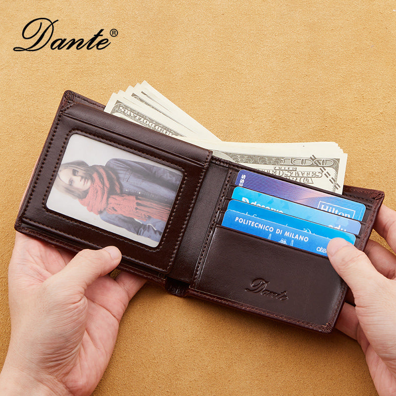 Amazon Explosions Oil Wax Head Layer Cowhide Men's Wallet Business Short RFID Anti-theft Brush Foreign Trade Factory Wholesale
