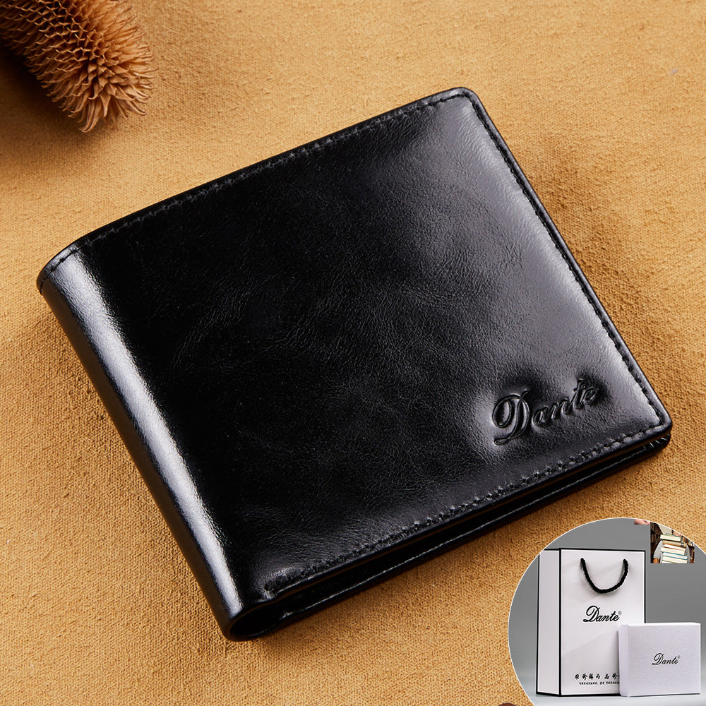 Amazon Explosions Oil Wax Head Layer Cowhide Men's Wallet Business Short RFID Anti-theft Brush Foreign Trade Factory Wholesale