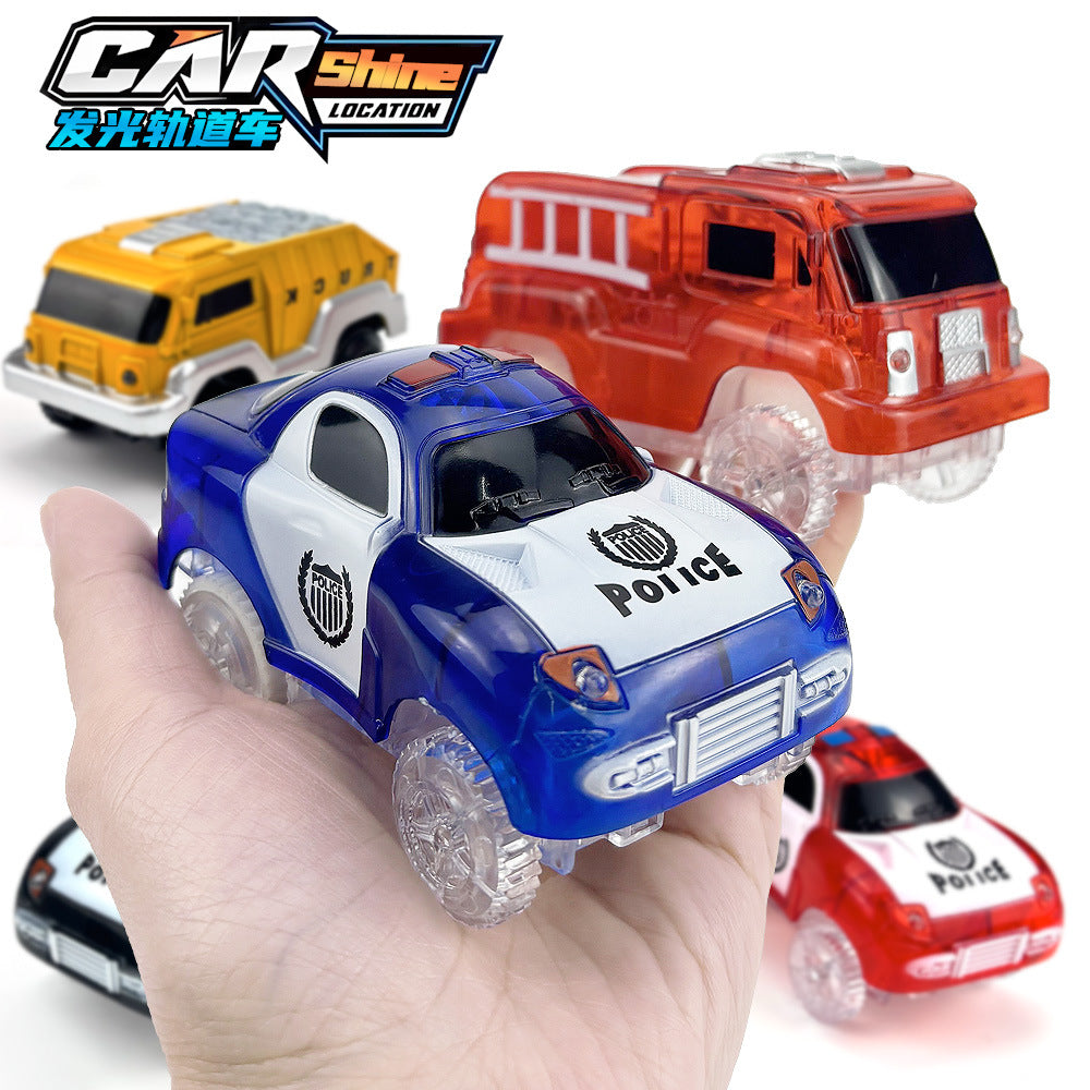 Magnetic track car electric light-emitting jeep police car project small train track accessories children's toys car