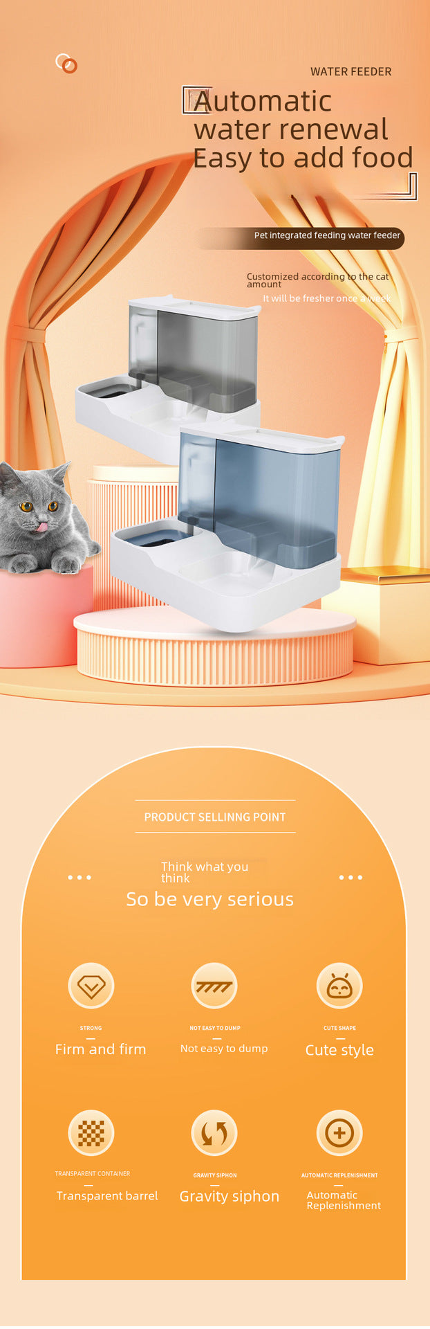 Automatic Cat Feeder and Water Dispenser, Large Capacity Cat Bowl, Two-In-One Water Dispenser That Prevents Wetting of the Mouth, Automatic Water Feeder