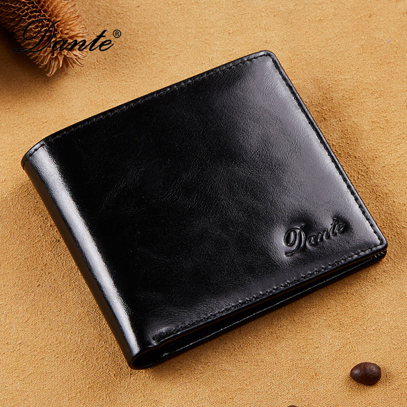 Amazon Explosions Oil Wax Head Layer Cowhide Men's Wallet Business Short RFID Anti-theft Brush Foreign Trade Factory Wholesale