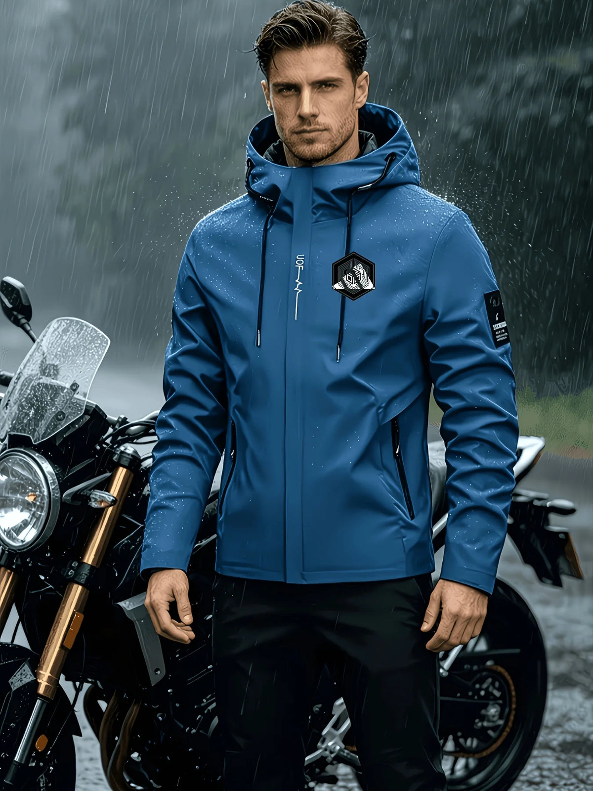Men's cycling jacket - a waterproof and windproof hooded functional jacket suitable for outdoor use in autumn and winter.