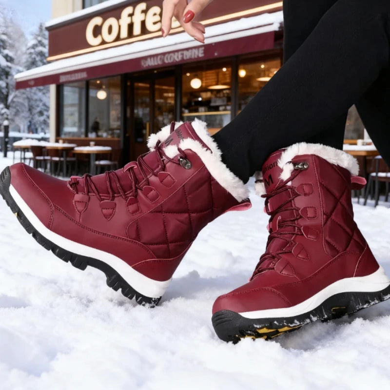 2025 Hot Trend Women's Winter Snow Boots Warm Plush Lined Mid Calf Boots Waterproof Anti Slip Outdoor Snow Women's Hiking Shoes