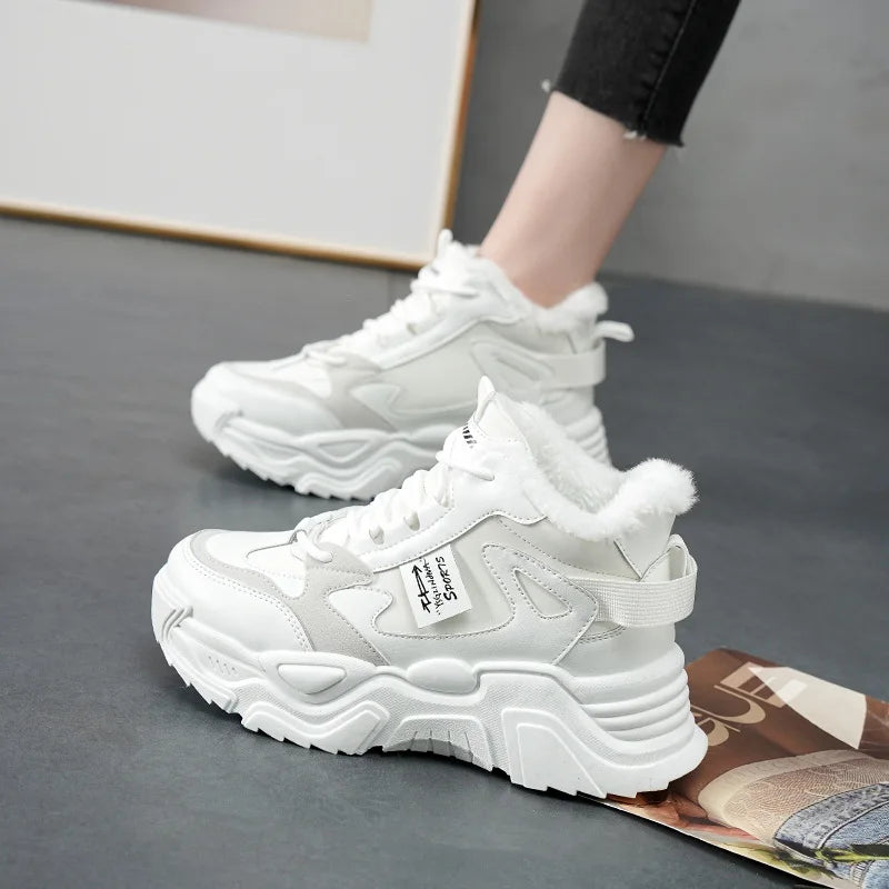 Winter New Women High Top Snow Boots Warm Plush Woman Comfortable Sneakers Waterproof Cottom Shoes Fashion Female Footwear 2025