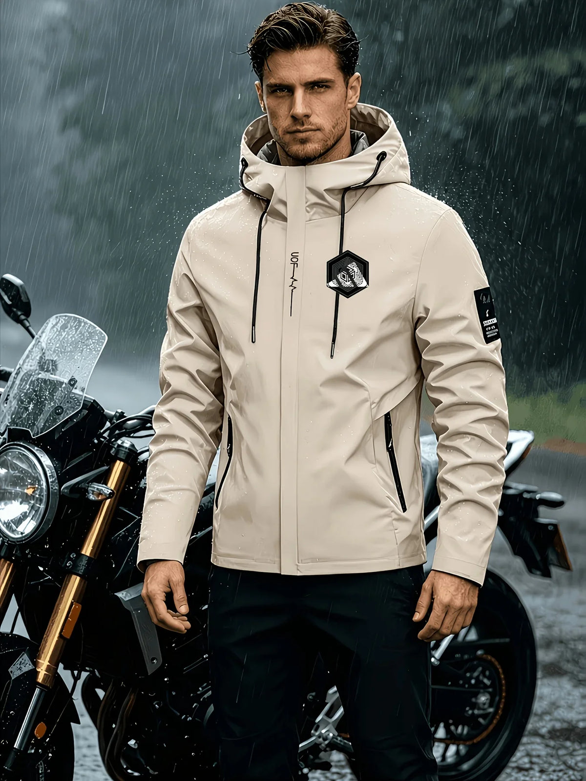 Men's cycling jacket - a waterproof and windproof hooded functional jacket suitable for outdoor use in autumn and winter.