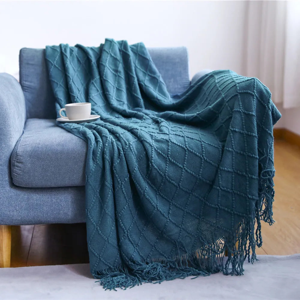 Knitted blanket, sofa blanket, throw blanket, tassel thin blanket, office air conditioning blanket, bay window blanket