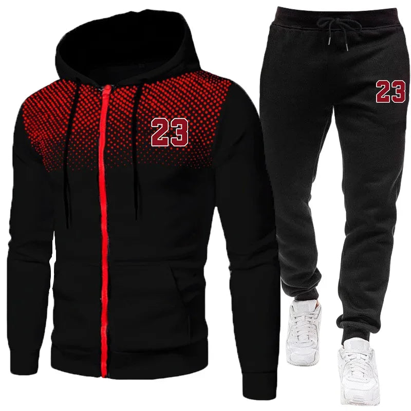 2026 Hot Sale Men's Tracksuit Zip-up Jacket Black Sweatpants Fall Winter Daily Casual Sporty Sweatshirt Outfit Male Training Set
