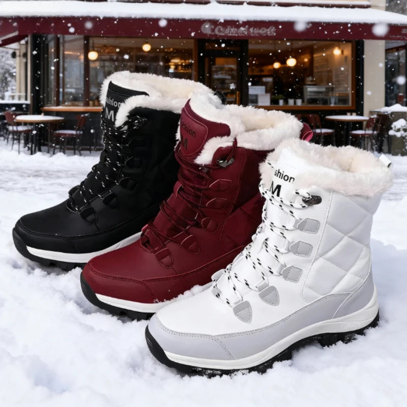 2025 Hot Trend Women's Winter Snow Boots Warm Plush Lined Mid Calf Boots Waterproof Anti Slip Outdoor Snow Women's Hiking Shoes