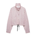 HH Fashion Women's Polka Dot Print Short Coats Autumn Long Sleeves Turtleneck Zipper With Pockets Drawstring Casual Jacket