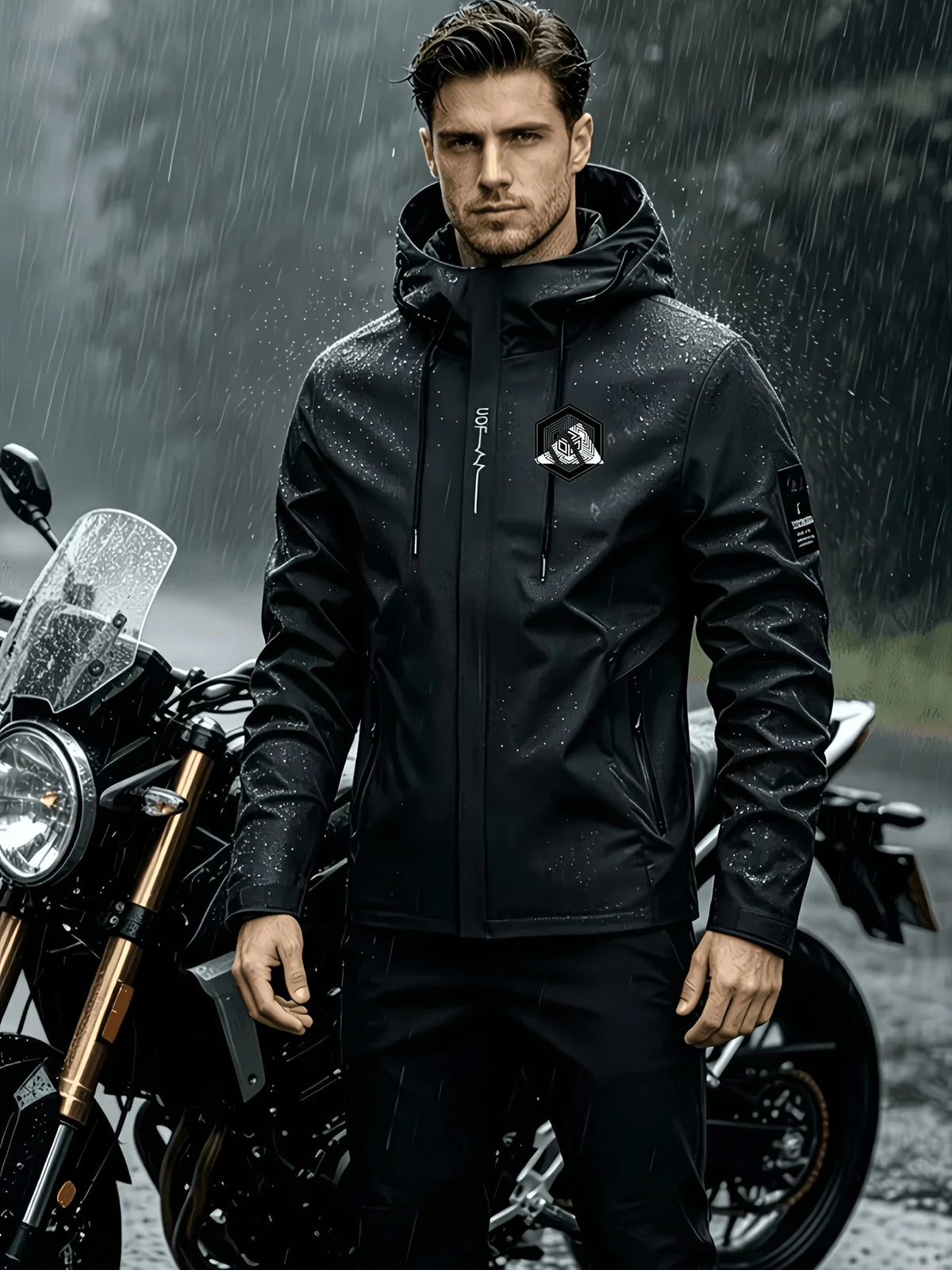Men's cycling jacket - a waterproof and windproof hooded functional jacket suitable for outdoor use in autumn and winter.