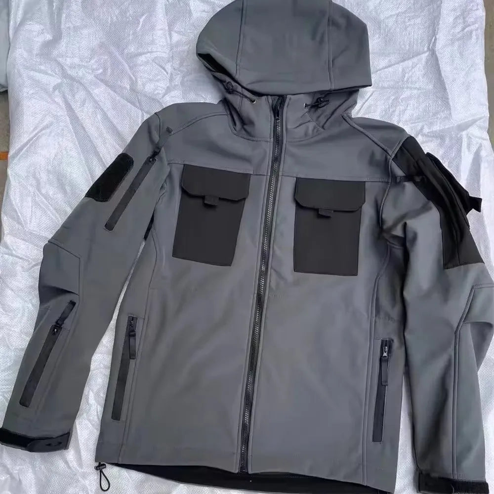 Tactical Jackets Men Outdoor Waterproof Hood Windbreaker Work Wear Soft Shell Multi-pockets Hunting Motorcy Tops Winter