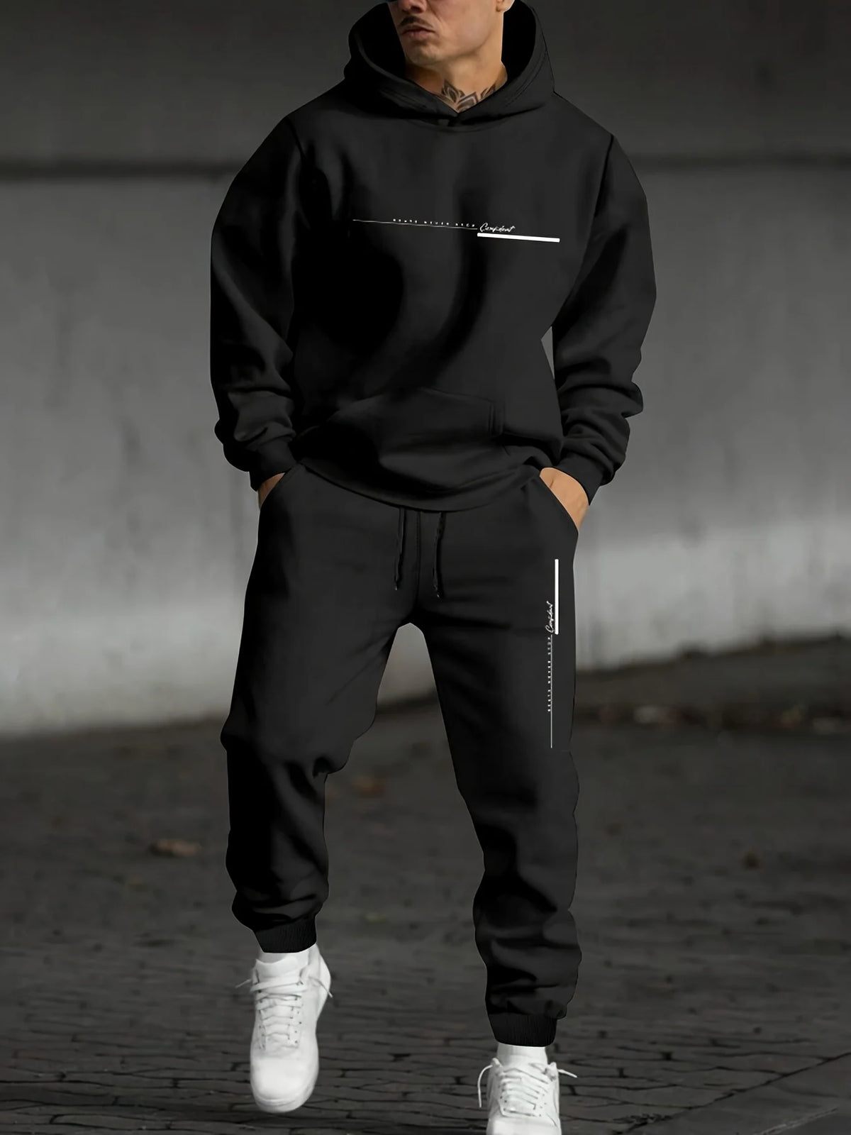 2025 Men's Fall Printed Hoodie and Jogger Set - Perfect for School Start Season
