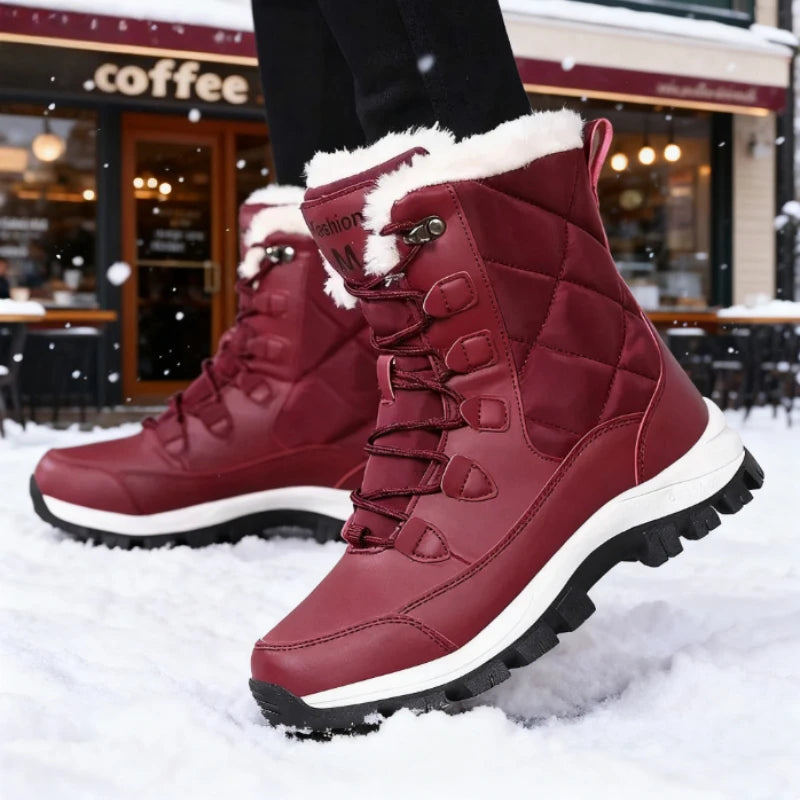 2025 Hot Trend Women's Winter Snow Boots Warm Plush Lined Mid Calf Boots Waterproof Anti Slip Outdoor Snow Women's Hiking Shoes