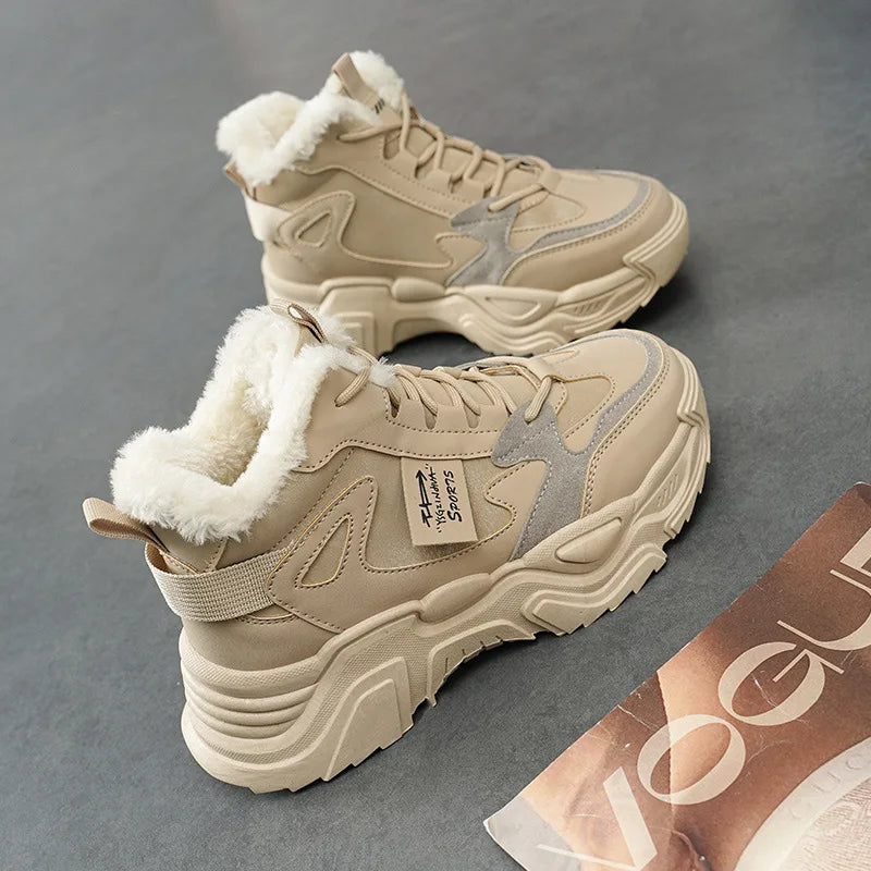 Winter New Women High Top Snow Boots Warm Plush Woman Comfortable Sneakers Waterproof Cottom Shoes Fashion Female Footwear 2025