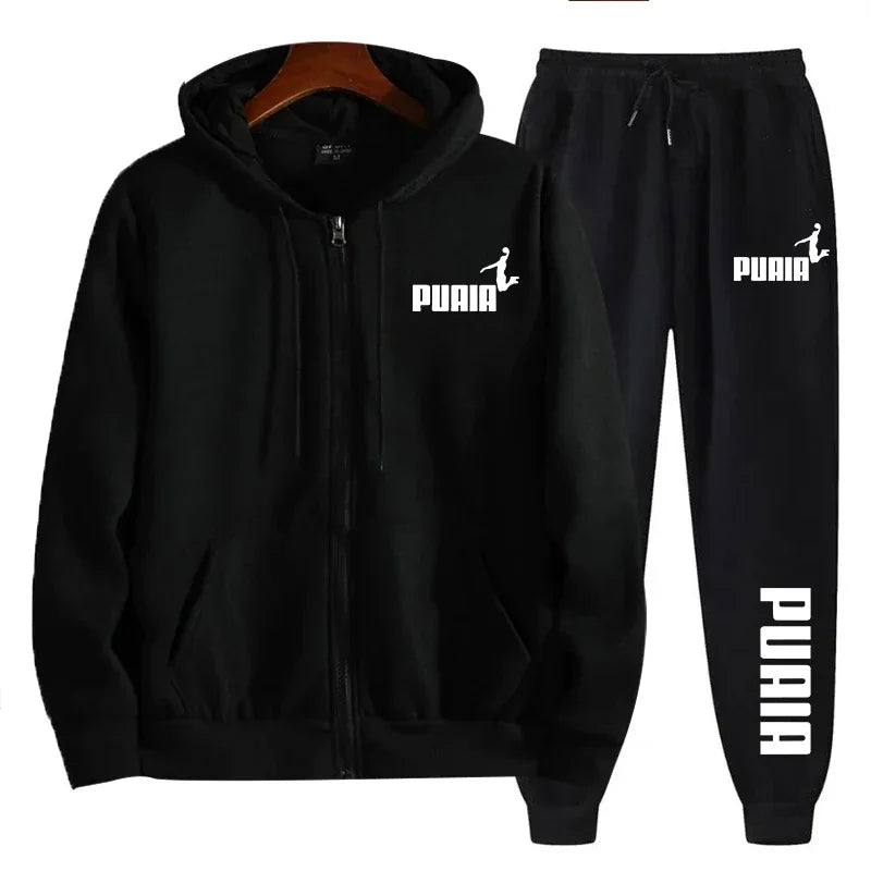 2025 new men's sportswear trend printed hooded sweatshirt pants 2piece set casual zipper jacket set daily clothing autumn winter