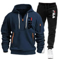 Spring and Autumn street new men's zipper hoodie + pants two-piece set, outdoor multi-pocket men's casual pullover sports suit