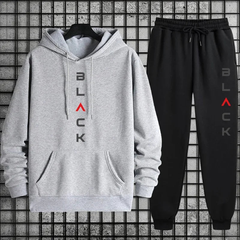 2026 New Arrival Men's Tracksuit Black Letter Print Sweatshirt + Pants Urban Causal Fashion Sportswear Fall/winter Sports Suit