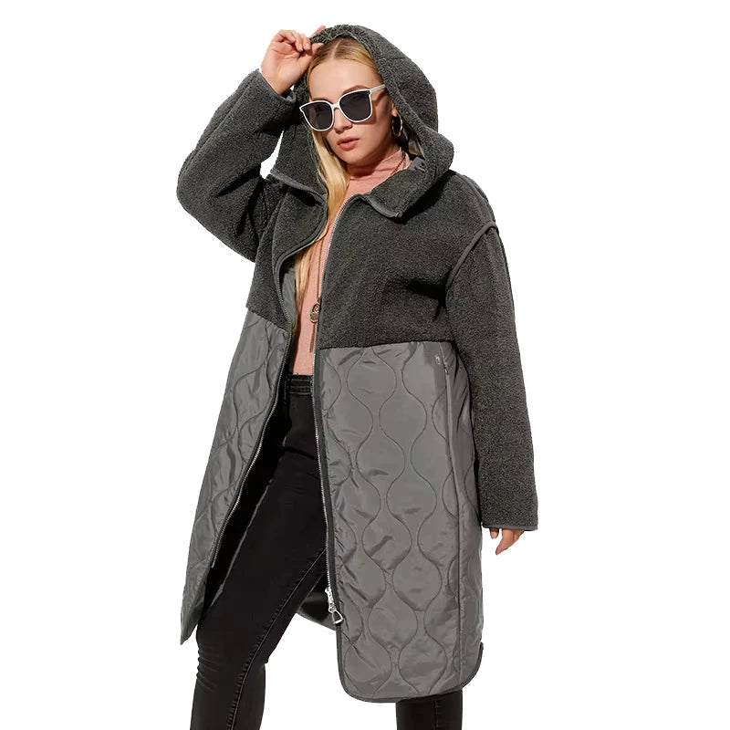 Astrid 2022 Women's autumn winter coat faux Fur tops Fashion stitching down jacket Hooded Oversize parkas Women coat  AM-7542
