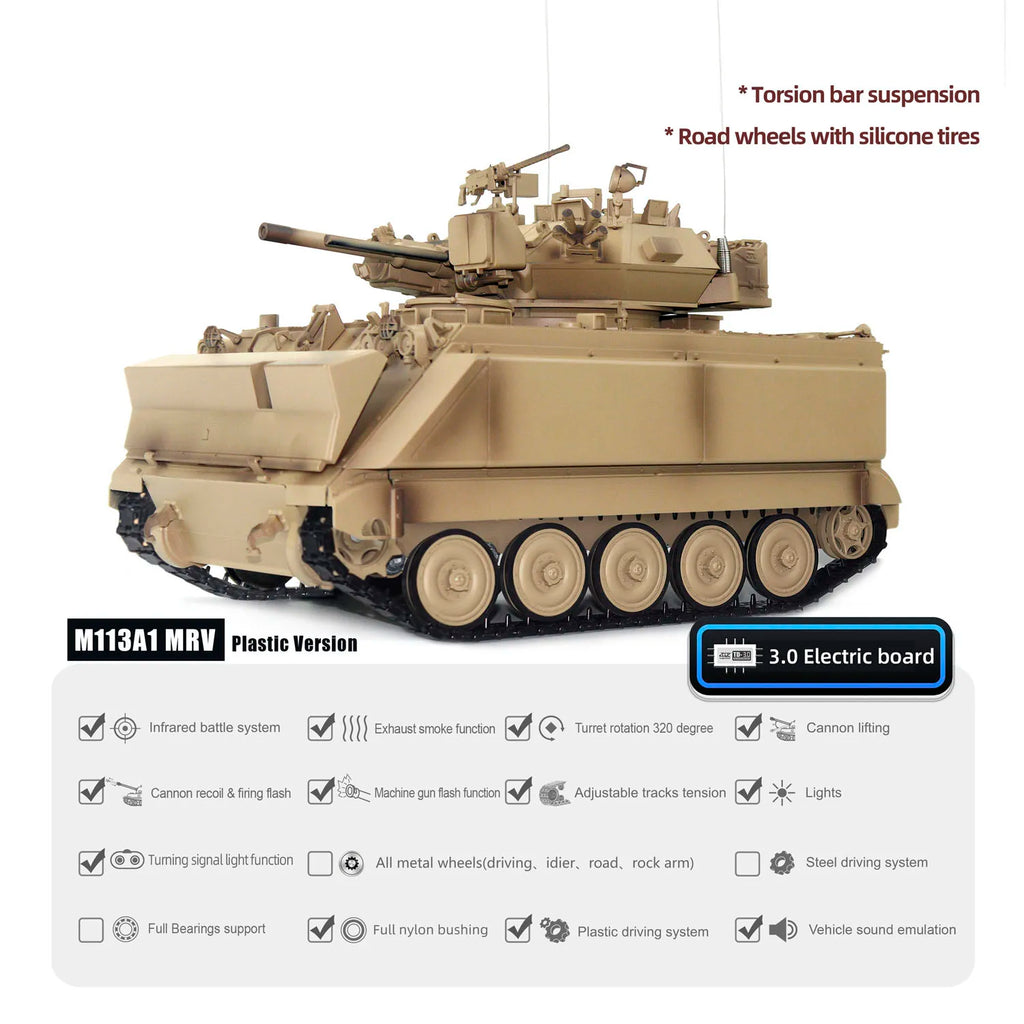 RC Military Tank TD 1/16 M2412-A M113A1 MRV 320 Turret Rotary Barrel Recoil Infrared Driving Wheel Remote Control Panzer