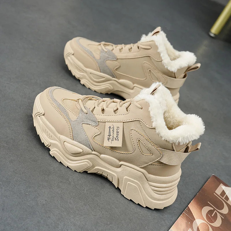 Winter New Women High Top Snow Boots Warm Plush Woman Comfortable Sneakers Waterproof Cottom Shoes Fashion Female Footwear 2025