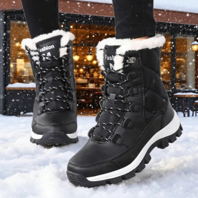 2025 Hot Trend Women's Winter Snow Boots Warm Plush Lined Mid Calf Boots Waterproof Anti Slip Outdoor Snow Women's Hiking Shoes
