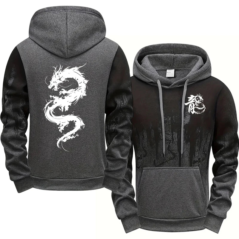 Chinese Dragon Tracksuit Hooded Sweatshirt Sweatpants City Vibe Hoodie 2 Piece Set Autumn Winter Men's Daily Casual Sport Outfit