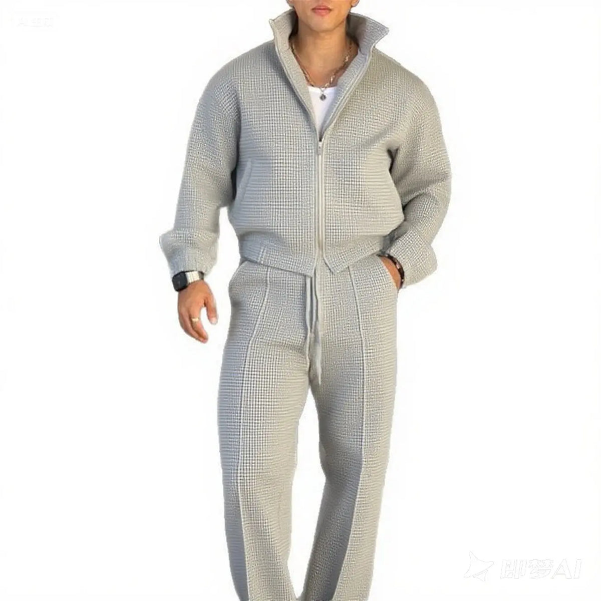Fall Men's Fashionable Sporty Casual Suit - High-Quality Stand-Up Collar Solid-Color Pullover with Zipper, Drawstring Pants