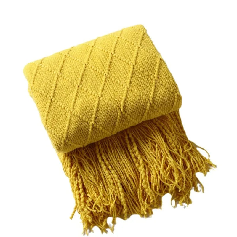 Knitted blanket, sofa blanket, throw blanket, tassel thin blanket, office air conditioning blanket, bay window blanket