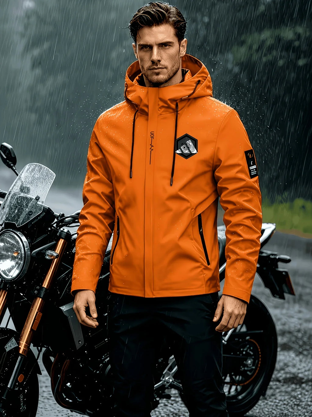 Men's cycling jacket - a waterproof and windproof hooded functional jacket suitable for outdoor use in autumn and winter.