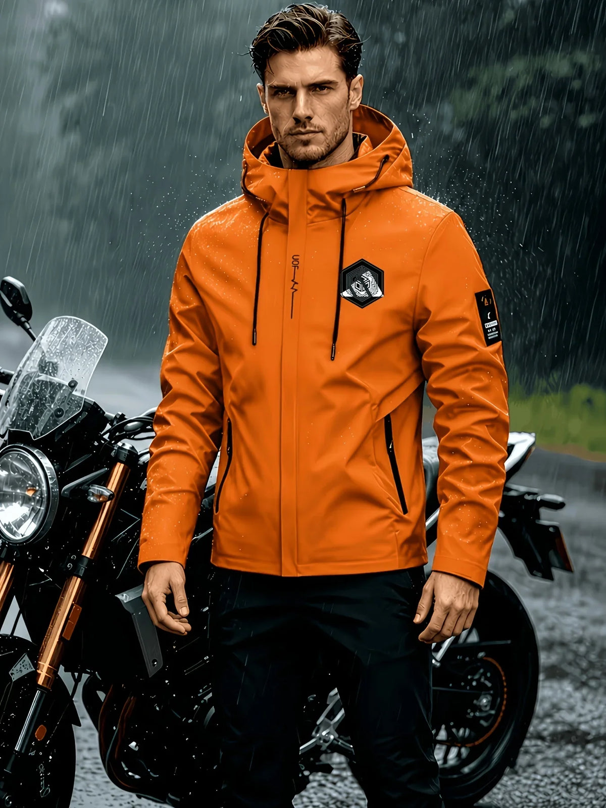 Men's cycling jacket - a waterproof and windproof hooded functional jacket suitable for outdoor use in autumn and winter.