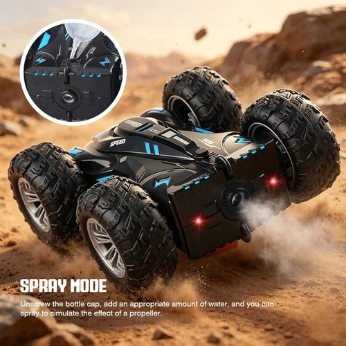 2.4G Remote Control Double-Sided Stunt Car with Lights & Spray, Cool RC Flip Toy Car for Kids