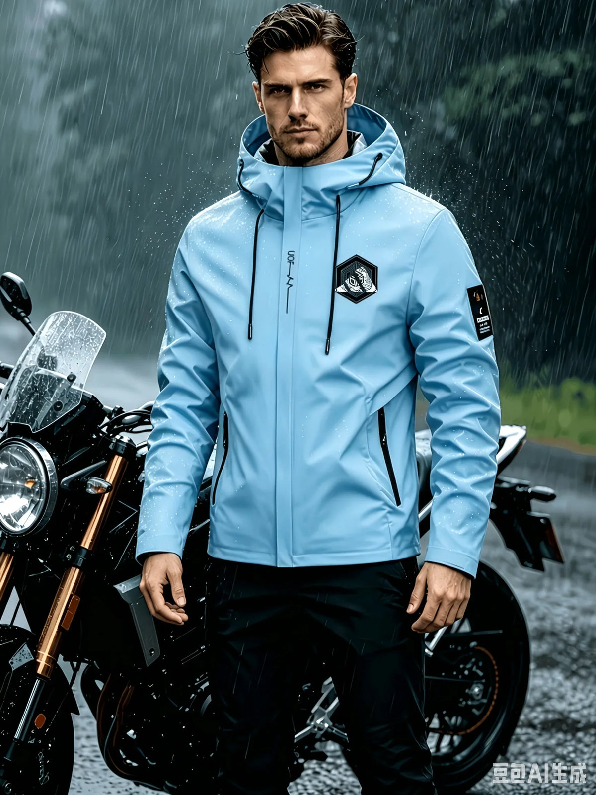 Men's cycling jacket - a waterproof and windproof hooded functional jacket suitable for outdoor use in autumn and winter.