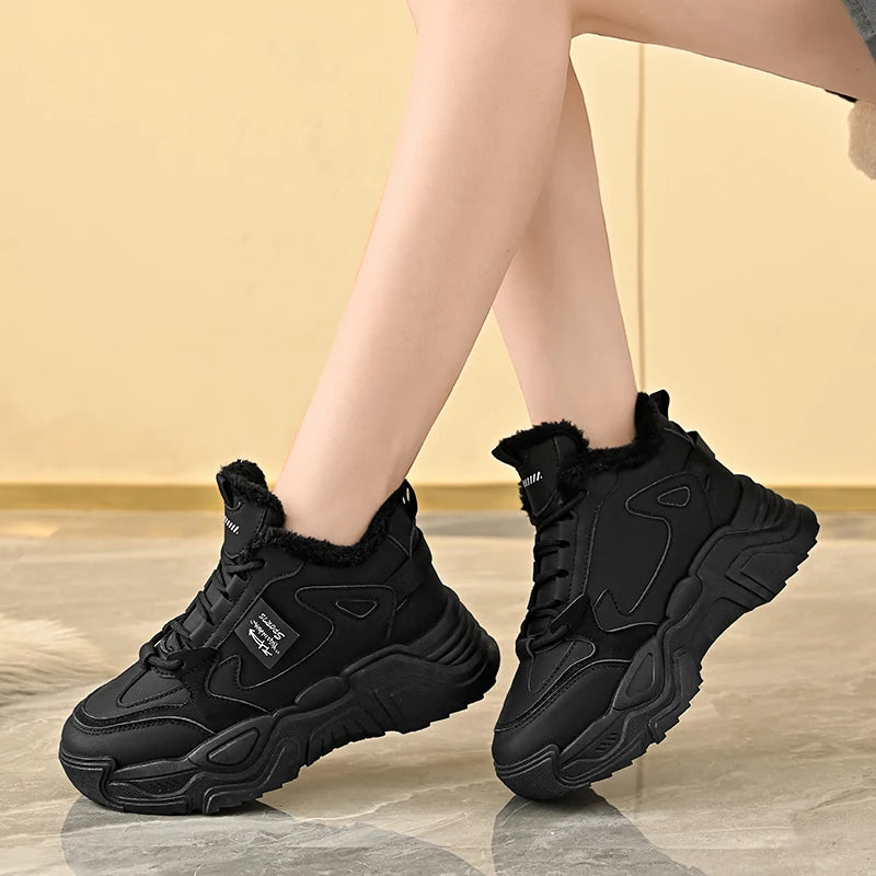 Winter New Women High Top Snow Boots Warm Plush Woman Comfortable Sneakers Waterproof Cottom Shoes Fashion Female Footwear 2025