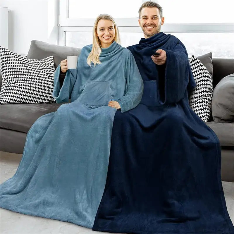 Home Wearable Adult Blanket Large Pocket Multifunctional Lazy Sleeve Blanket Antistatic Flannel Blanket TV Sofa Blanket