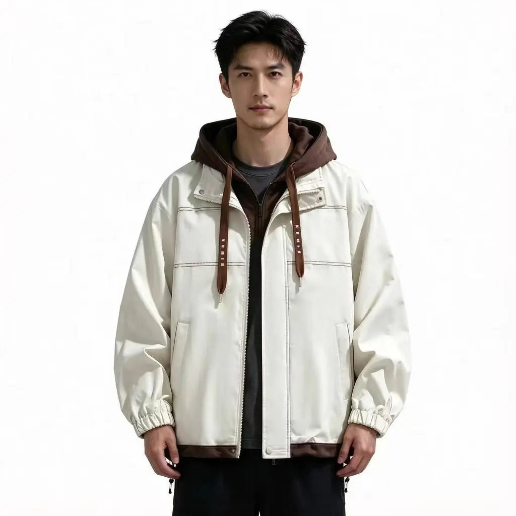 Men's Jacket Thin Hooded Jacket Youth Autumn and Winter New Popular Color Matching High-end Baseball Uniform Casual Hooded