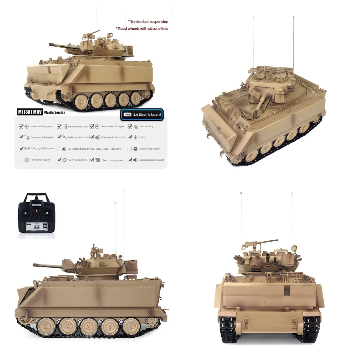 RC Military Tank TD 1/16 M2412-A M113A1 MRV 320 Turret Rotary Barrel Recoil Infrared Driving Wheel Remote Control Panzer